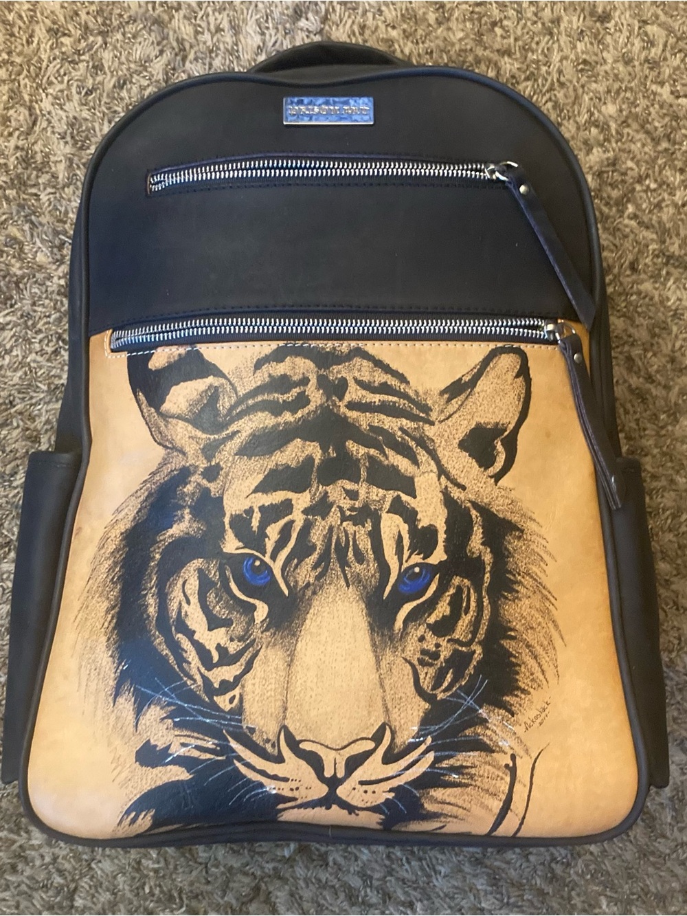 OOAK Hand Tattooed Tiger Prison Art Leather Backpack, Large Full Size, 1 of 1